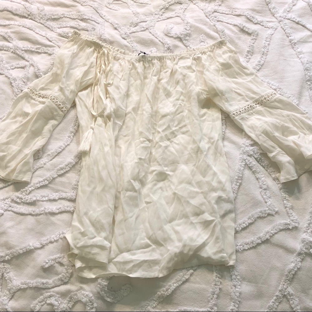 Naked zebra white off the shoulder top with detail